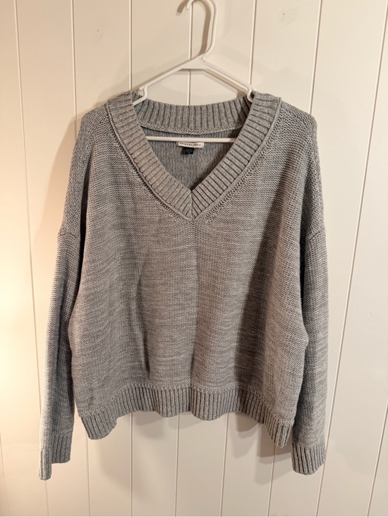 American Eagle Outfitters Tops - American Eagle Gray Cotton V-Neck Oversized Knit Sweater XL